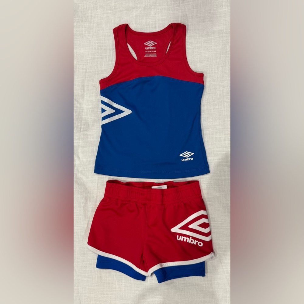 Umbro Red and Blue Girls Soccer Athletic Racerback Top and Short Set size XS 4/5